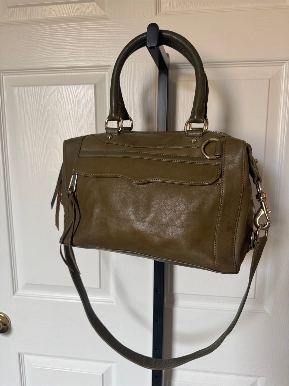 Olive Green Leather Satchel Handbag